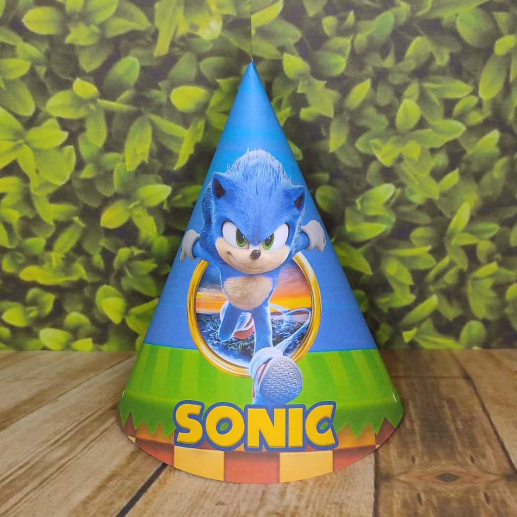 CHAPÉU DE FESTA TEMA SONIC - ACOMPANHA ELÁSTICOS GRÁTIS
