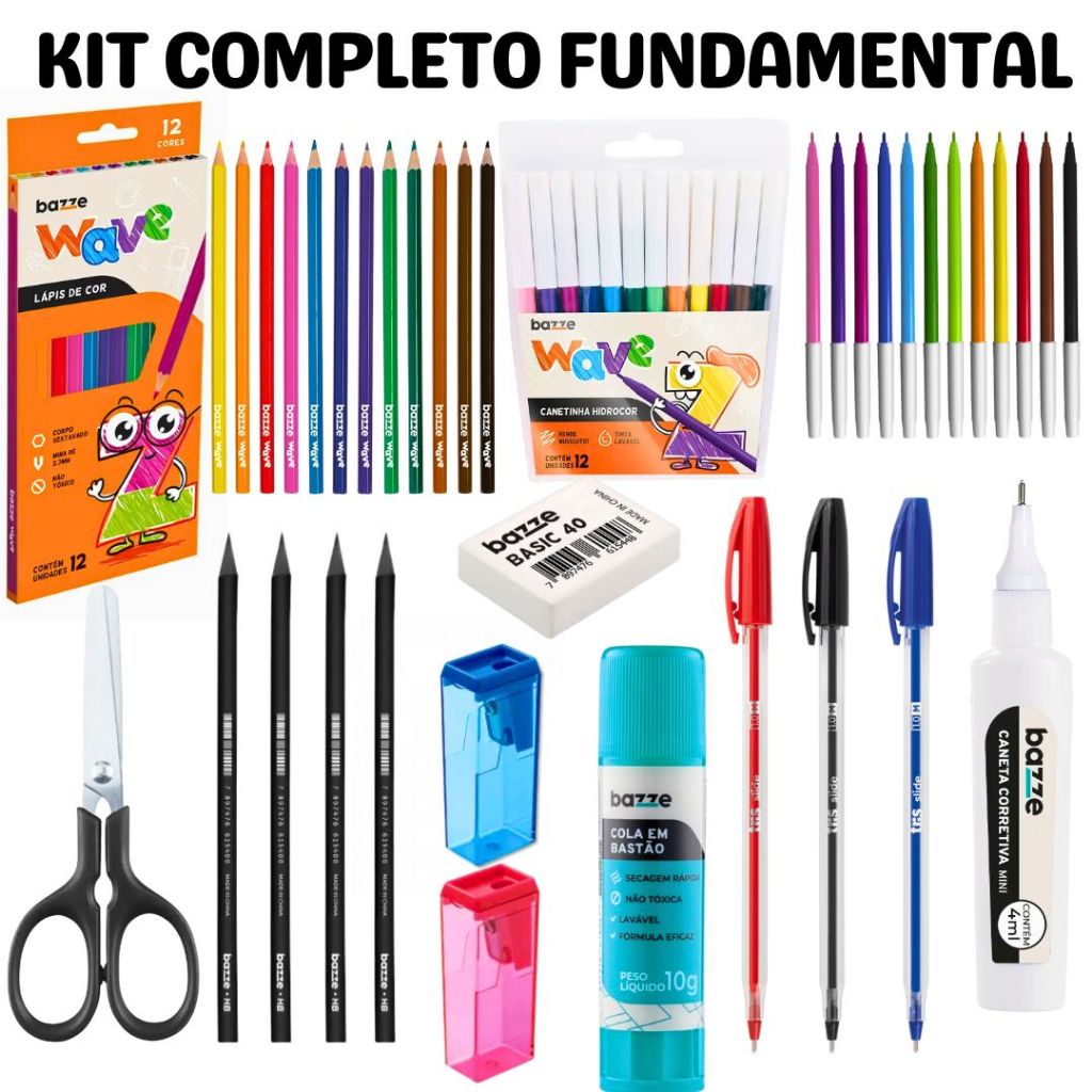 Kit 36 Itens Material Escolar Volta às aulas ensino fundamental médio Básico caneta lápis borracha corretivo em Oferta na Shopee