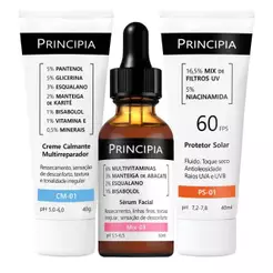 Principia Kit Pele Renovada Hidratada e Protegida c/ Sérum Mix-03 + Creme Calmante CM-01 + Protetor Solar PS-01 FPS60