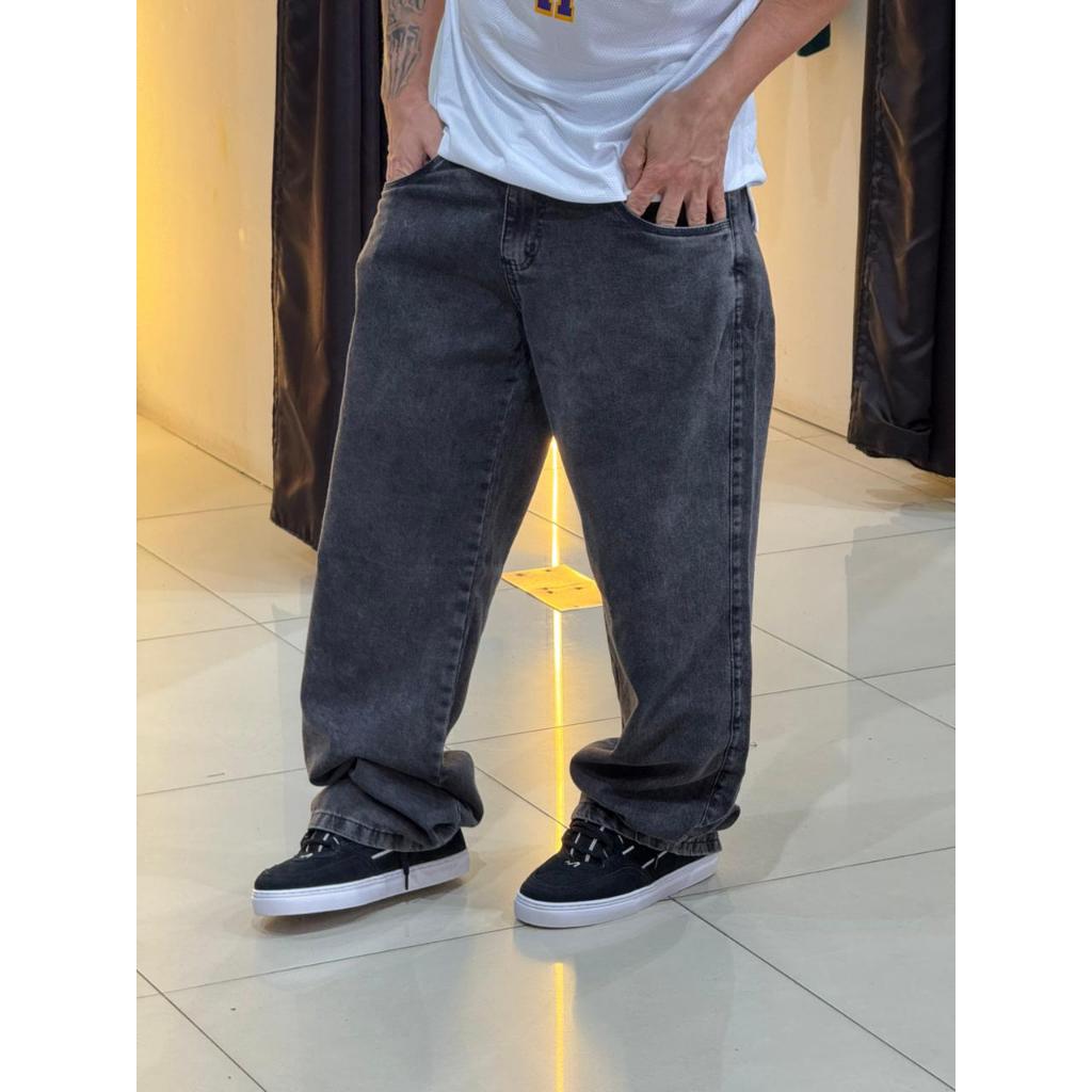 Calça balão baggy Jeans escuro Grafite Boca Larga Oversized Moda Masculina Feminina Streetwear Skate em Oferta na Shopee