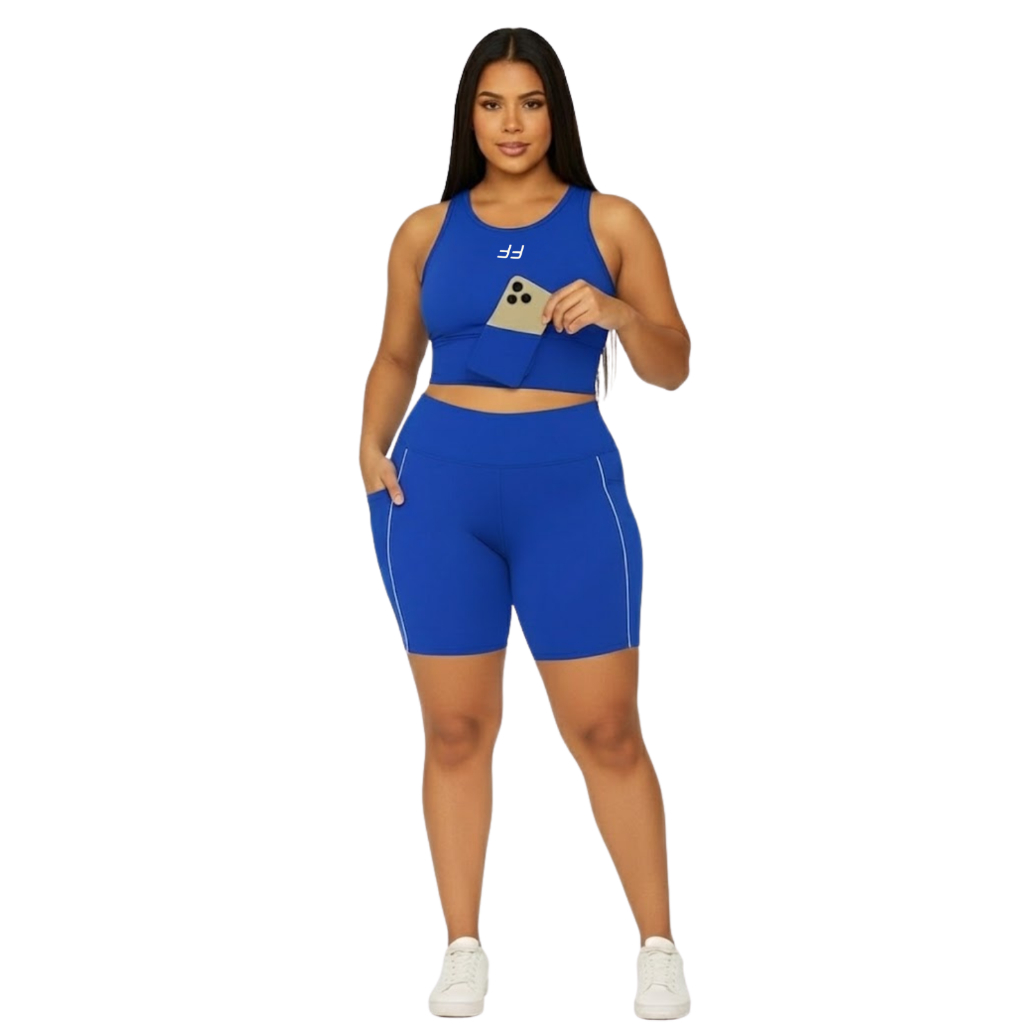 Conjunto Top Cropped Com Bolso e Short Corrida Com Bolsos Laterais Compressão  Feminino Plus Size em Oferta na Shopee