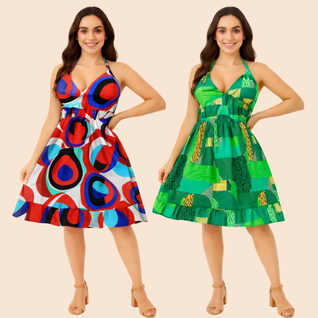 Vestido Curto Feminino Viscolinho Estampado Alcinha Decote V Cintura com Elástico Soltinho Verão Casual Moda Feminina