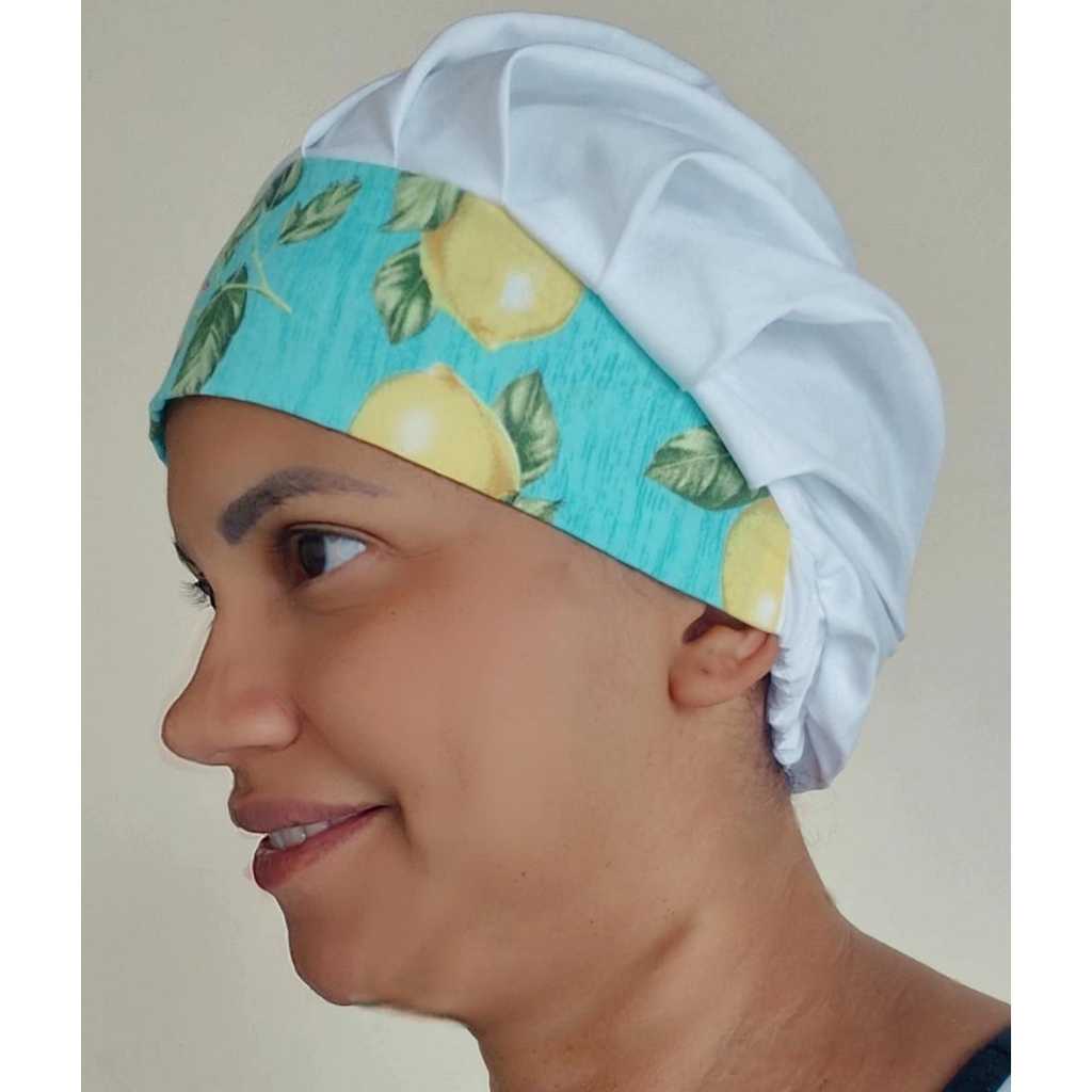 Touca de cozinha tecido tricoline 100% algodão estampada branca