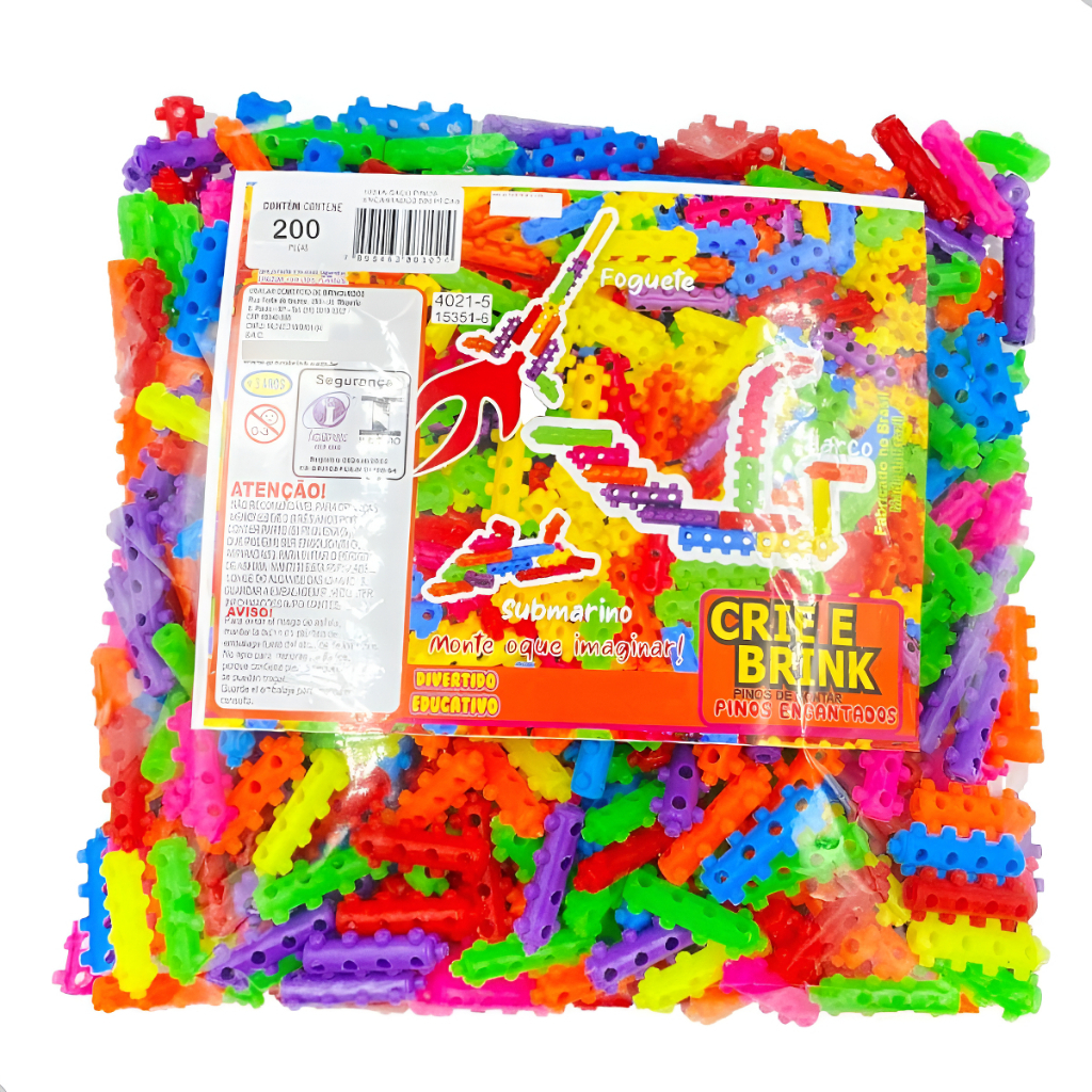 Blocos Coloridos de Montar com Pinos – Super Kit Criativo de 200 Peças