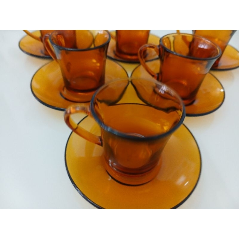 Jogo de Xicaras Para Cafezinho em Vidro Âmbar da Duralex Original- anos 80