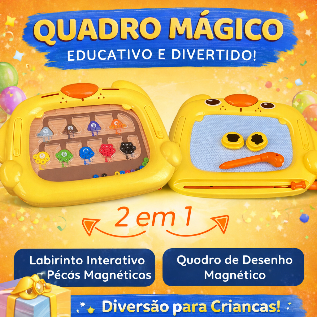 Quadro Mágico Infantil com Caneta Magnética Lousa Brinquedo Educativo com Números Cores e Labirinto