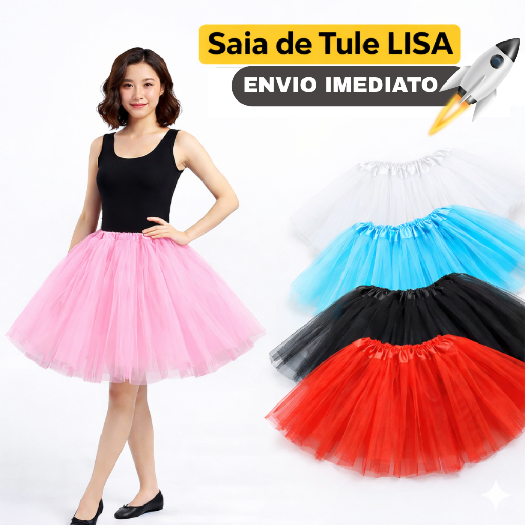 Saia De Tule Tutu Adulto Lisa Colorida Festa Carnaval 40 Cm em Oferta na Shopee