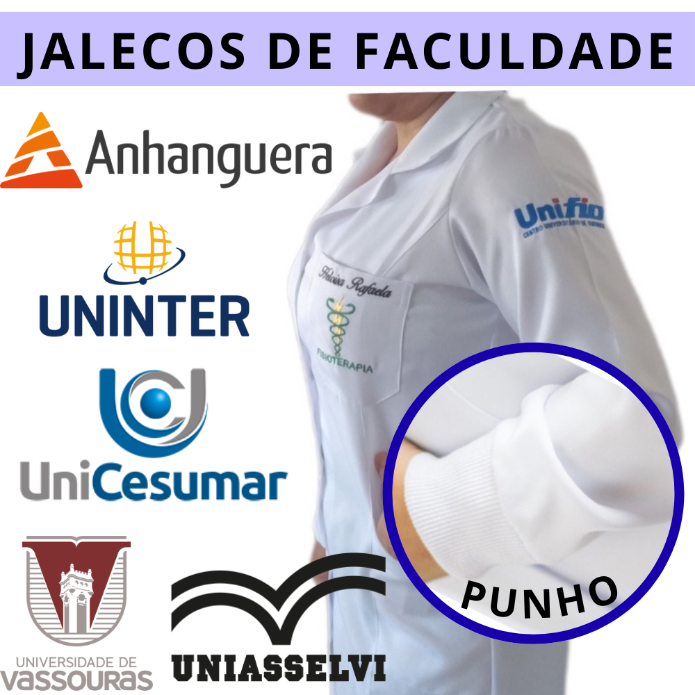 Jaleco Bordado Feminino Acinturado com PUNHO / OXFORD E GABARDINE (Brasão de curso e Logo Instituição) Jaleco Bordado Feminino Acinturado com PUNHO / OXFORD E GABARDINE (Brasão de curso e Logo Instituição)