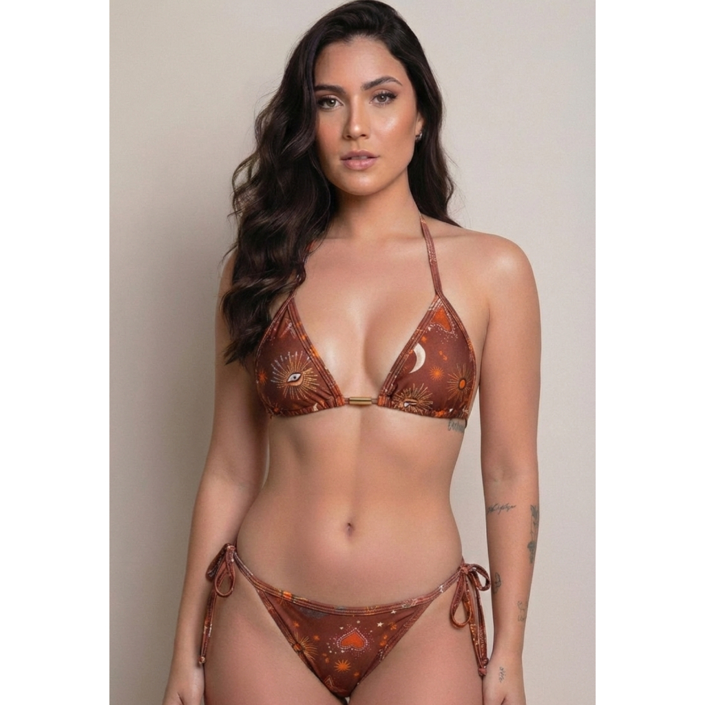 Biquíni Cortininha Feminino Premium Sem Bojo Amarração Lateral Estampado Fio em Oferta na Shopee