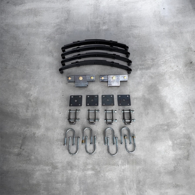 Imagem Kit suspensão carretinha trucada 2 eixos  cap de carga de 1.100kg o kit acompanha feixe de molas, balança e kit Fix