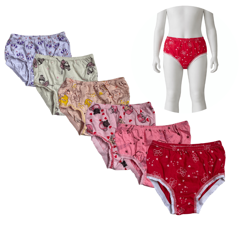 Kit 6 Calcinhas Kellynha Femininas Estampas com Bordado Infantil Juvenil 100% Algodão Confortável