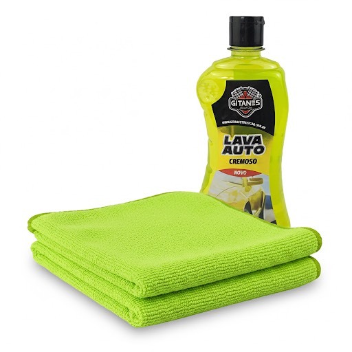 Kit Shampoo Lava Auto + 2 Panos Toalha Microfibra Secagem Automotiva Rápida Gitanes