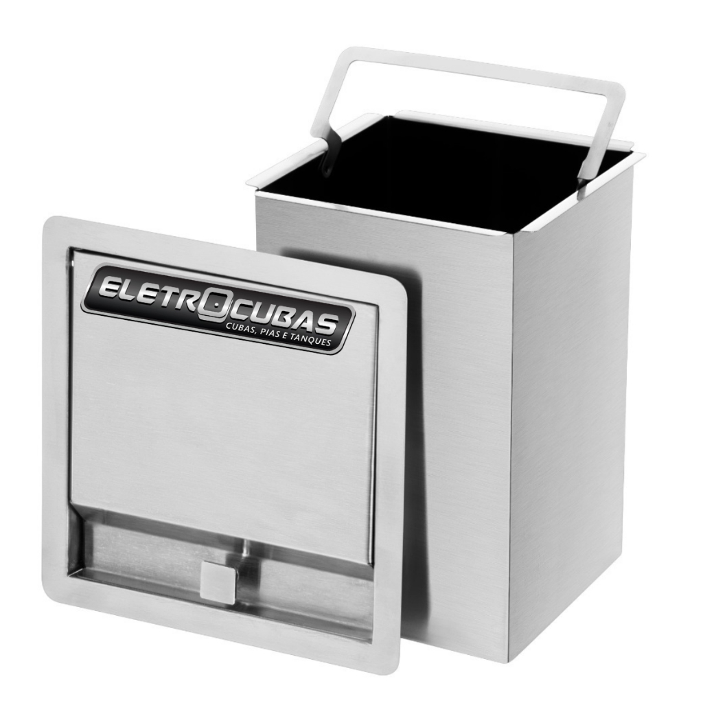 Lixeira Quadrada De Embutir 5 Litros Aço Inox Eletrocubas Resistente à Corrosão e Ferrugem