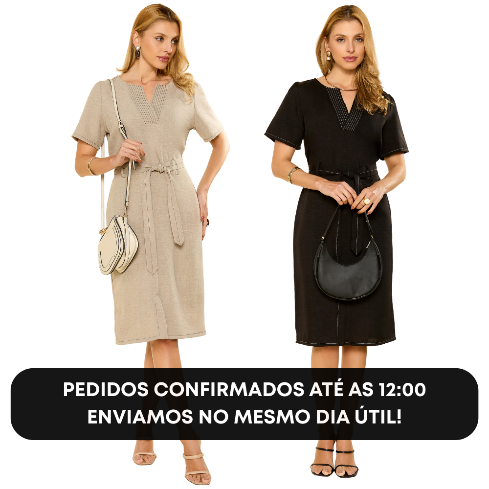 Vestido Feminino Curto Elegante de Manga para Festa com Pespontos Cinto e Fenda em Oferta na Shopee