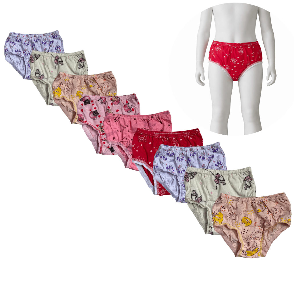 Kit 9 Calcinhas Kellynha Femininas Estampas com Bordado Infantil Juvenil 100% Algodão Confortável