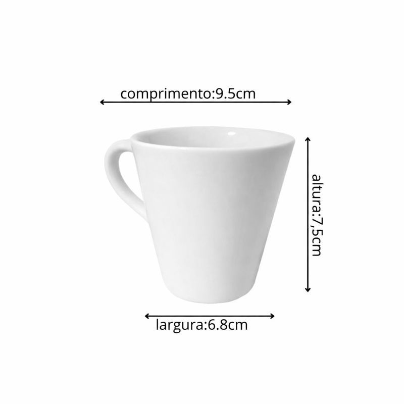 conjunto 3 caneca xícara  de porcelana branca decorada chá café 120ML
