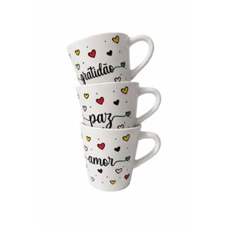 conjunto 3 caneca xícara  de porcelana branca decorada chá café 120ML em Oferta na Shopee