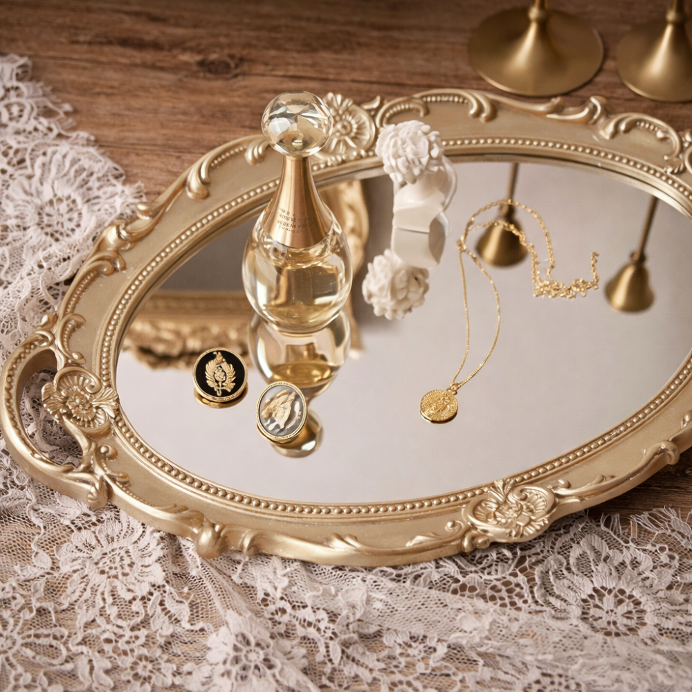 Bandeja Oval c/ Superfície de Vidro Espelhado Estilo Europeu 38,5 x 25cm Rose Gold e Dourada em Oferta na Shopee