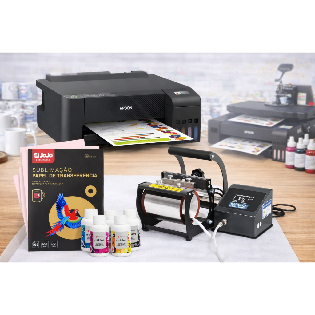 Kit Epson 1250 Bivolt +Tinta e Papel +Prensa Cilíndrica 220v