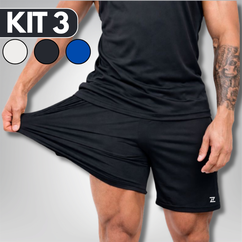 Kit Bermudas Masculina Dry Fit academia Tactel com Elastano Bolso Shorts Academia alta qualidade em Oferta na Shopee