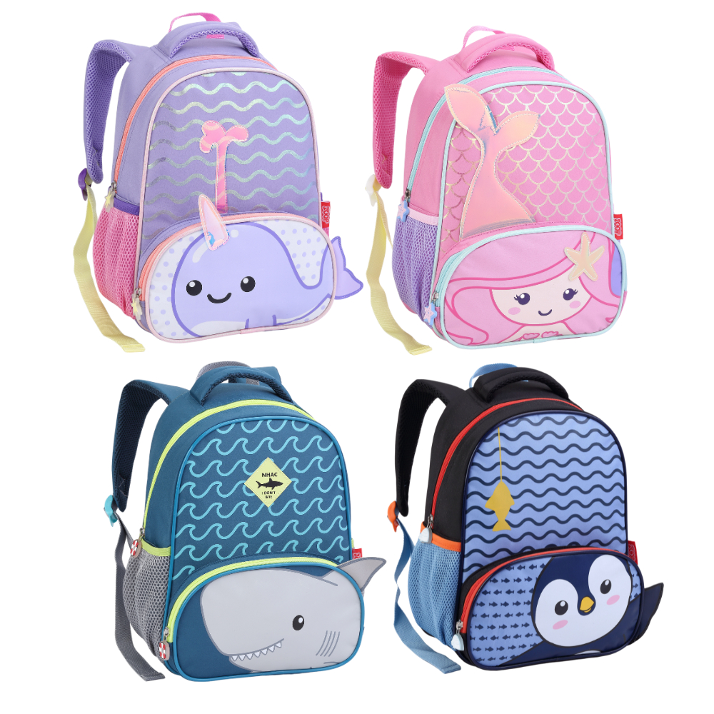 Mochila Infantil Menina Menino Escolar 3D Bichinho Sereia Narval Tubarão Gatinha Pinguim Pequena Creche e Passeio
