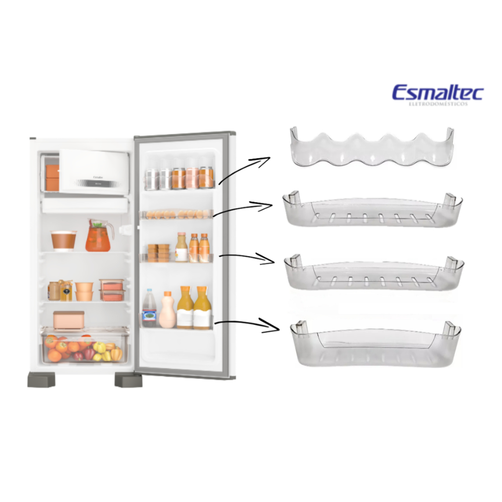 Peças para Geladeira Esmaltec ROC 31 32 33 34 35 RCD 33 a 35 Prateleiras Porta Lata e Garrafa, Gaveta e Tampa - Original