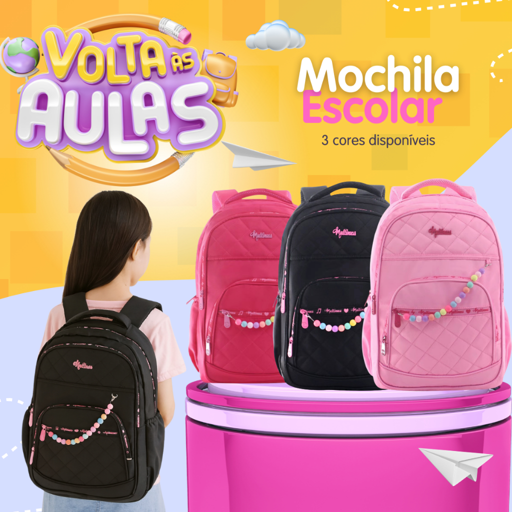 Mochila Escolar Feminina com Miçanga Kpop Grande Impermeável Reforçada e Confortável Escola Viagem Menina em Oferta na Shopee