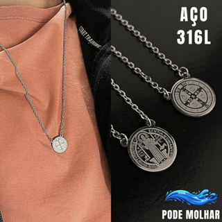 Escapulário Cordão Masculino São Bento Proteção Religioso Homem Namorado Católico Aço Não escurece em Oferta na Shopee