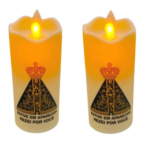 Kit 2 Velas de LED Eletrônicas Chama Viva à Pilha Bateria – Nossa Senhora Aparecida | Decoração Religiosa