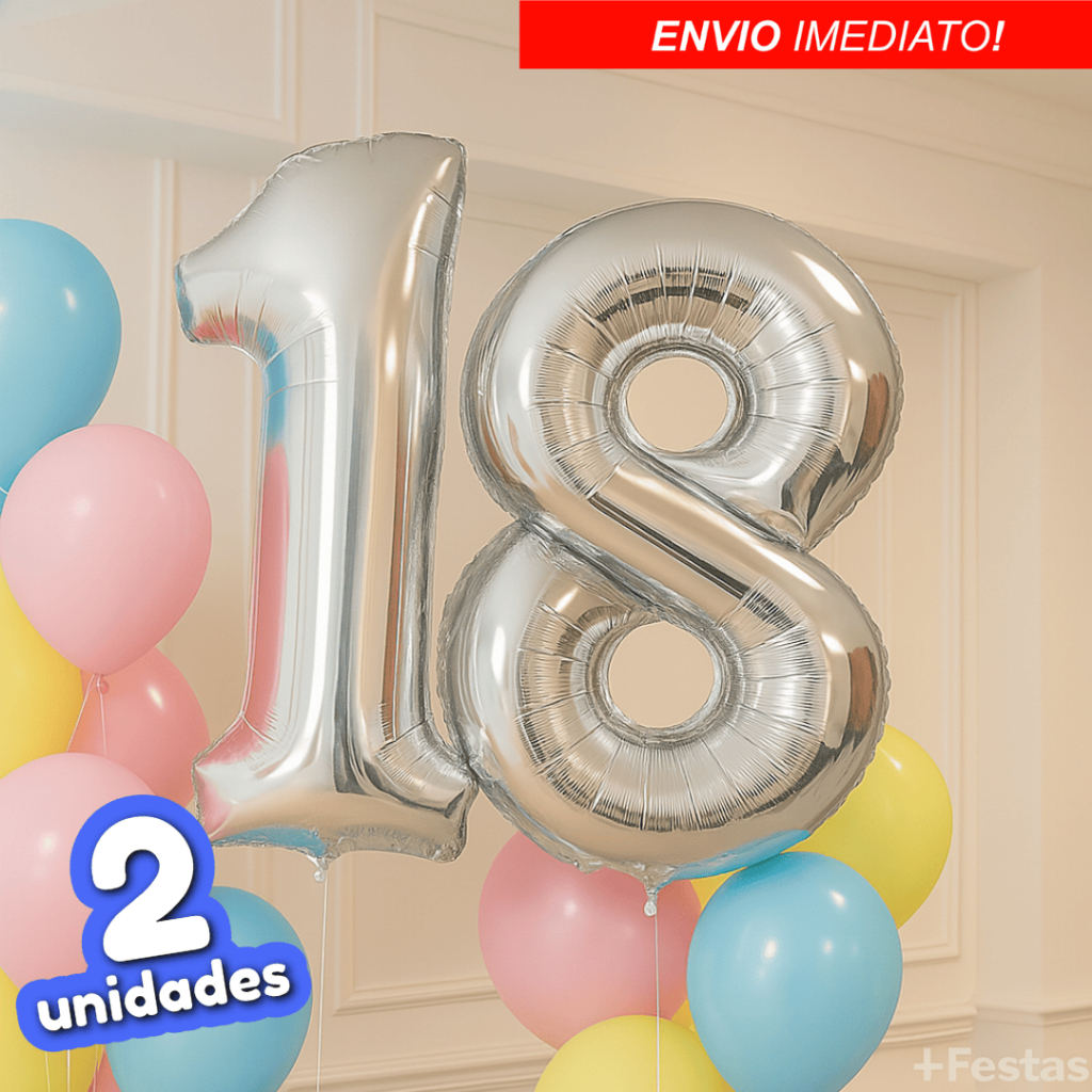 Kit 2 Balão Metalizado 75cm Prata  Número Grande Decoração Festa Aniversário 0 a 9