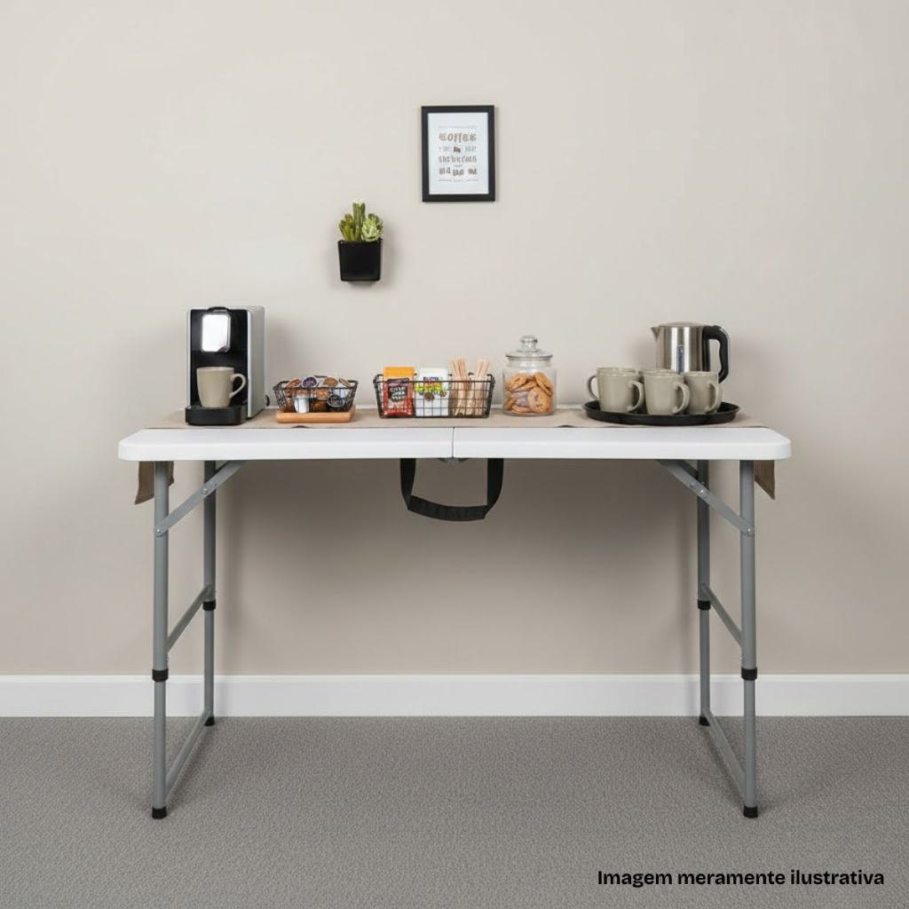 Mesa Dobrável Maleta 1,22mx66cm Portátil Branca