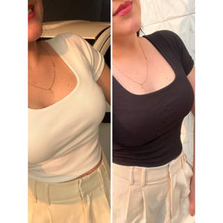 Kit 2 Blusa Cropped Feminino Manga Curta Gola U Canelado Ribana Elegante Casual Verao em Oferta na Shopee