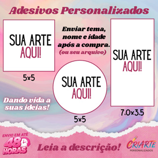 SUA ARTE AQUI! Kit com 40/60/100 UND de Adesivos Personalizados S/RECORTE - Envio Rápido em Oferta na Shopee