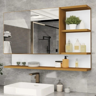 Armário Espelheira Cleopatra Para Banheiro com Nichos Nature Branco Flex Color