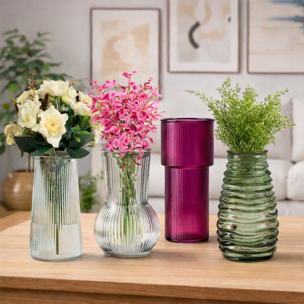 Vaso Vidro Redondo Canelado Para Flores e Plantas Elegante Decorativo em Oferta na Shopee