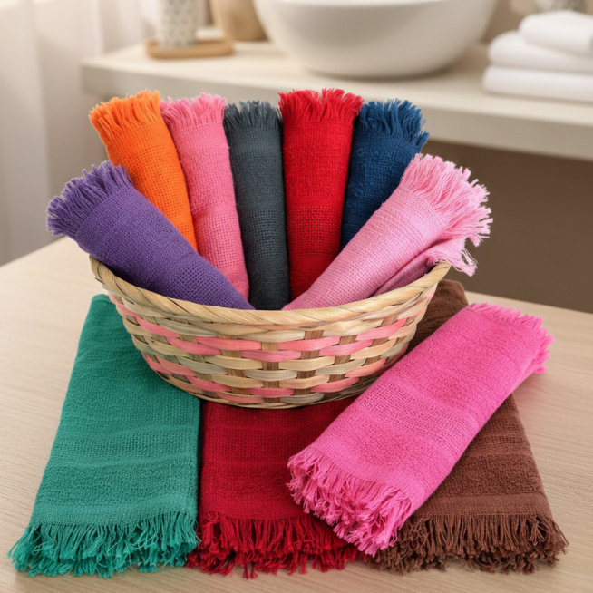 Kit 50, 30 ou 10 Toalhinhas para Bordado Algodão Toque Macio 21x33cm - Toalha de Mão Social com Franja