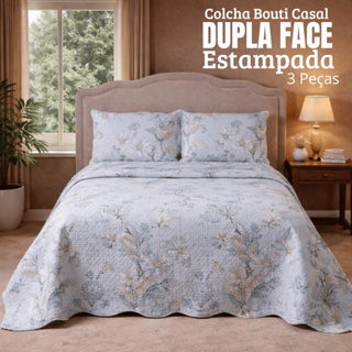 Colcha Casal Dupla Face Estampada com Porta Travesseiro 3 Peças Bouti em Oferta na Shopee
