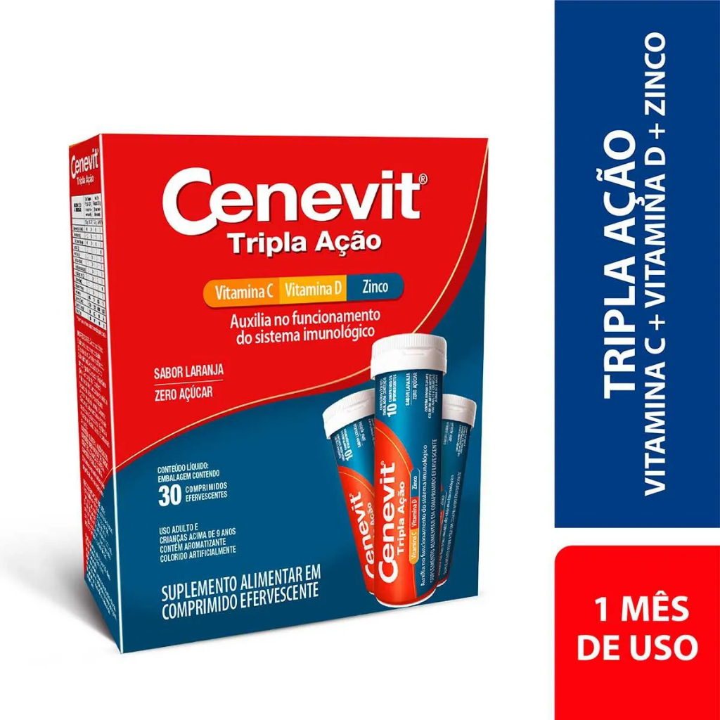 Vitamina C Zinco C30 Cenevit Tripla Ação Efervecentes Laranja em Oferta na Shopee