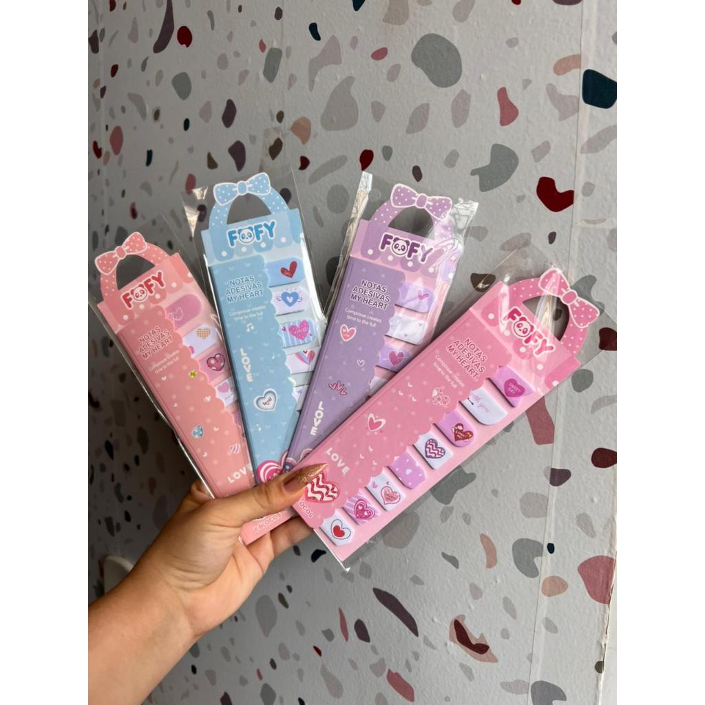 Notas Adesivas My Heart Post it 8 Blocos Cada um 21,5 x 6,5cm Escolar Escritório Fofy Kaz FF7023