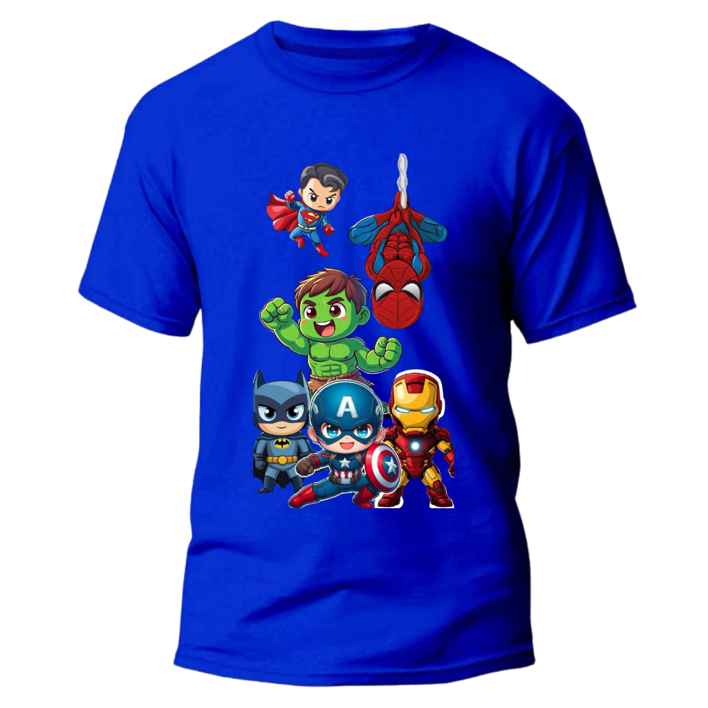 Camiseta Infantil e Adulto Super Herois Camisa 100% Algodão Leve e Confortável Herois