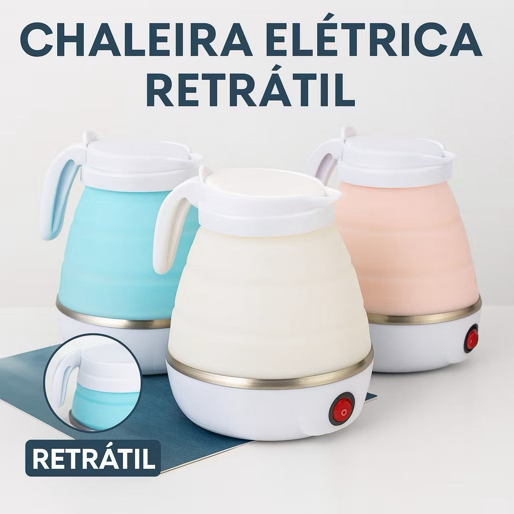 CHALEIRA ELÉTRICA RETRÁTIL 600ML DE SILICONE PARA ÁGUA,LEITE,CHÁ,CAFÉ E OUTROS
