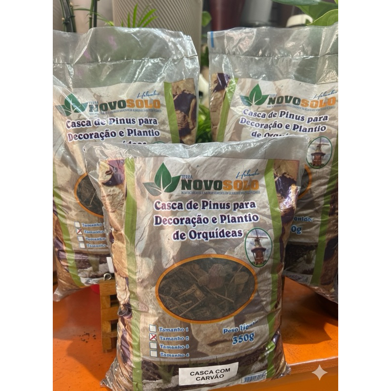 Kit 3 Casca de Pinus com Carvão Para Orquídeas Substrato Para Orquídeas Novosolo