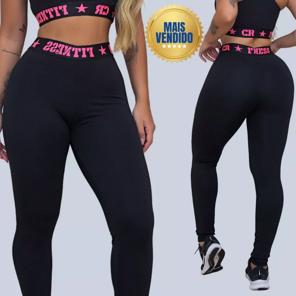 Legging Academia Elástico Exposto Cintura Alta Modela o Corpo — imagem 1