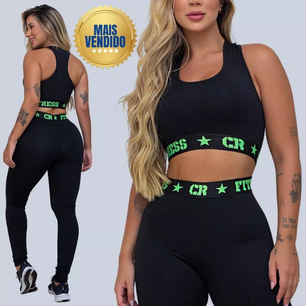 Conjunto Academia Elástico Exposto Top e Legging