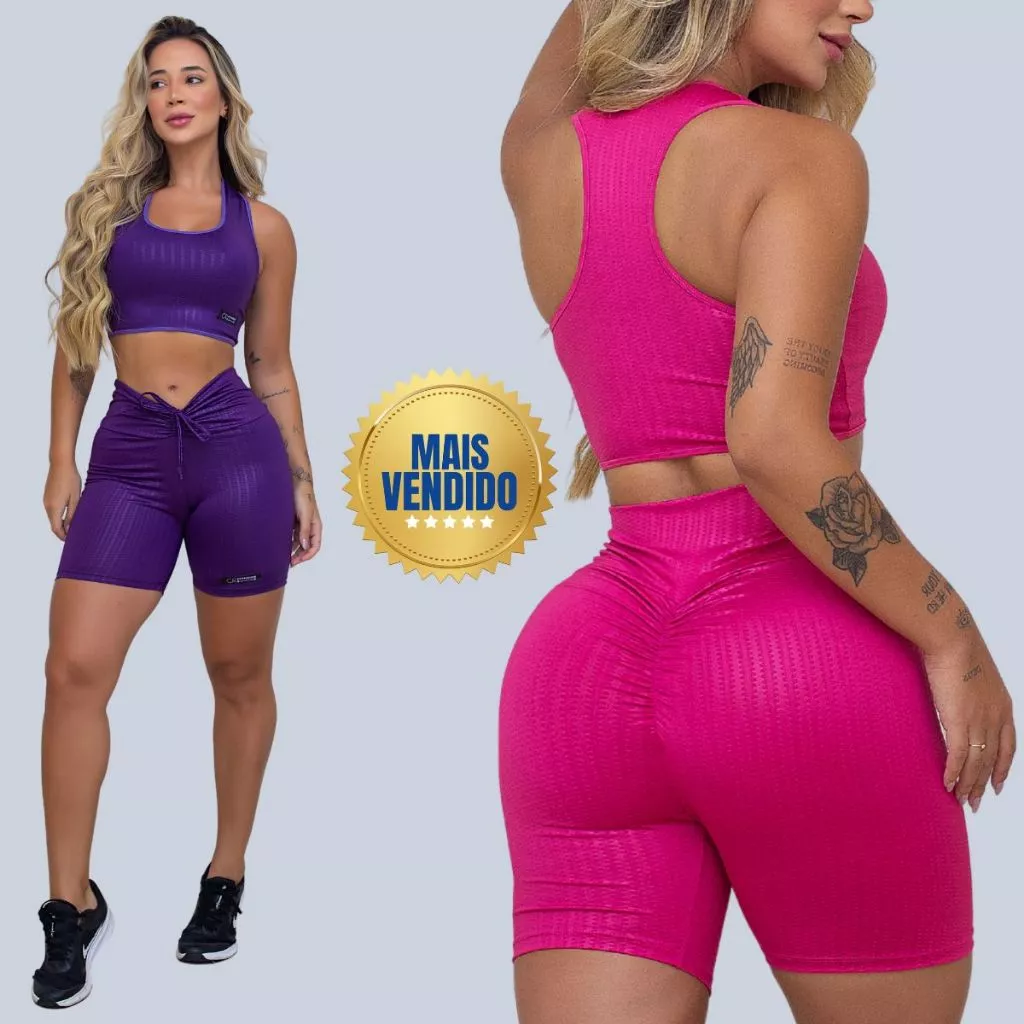 Kit 2 Conjuntos Top e Short Empina Bumbum Cirre — imagem 1