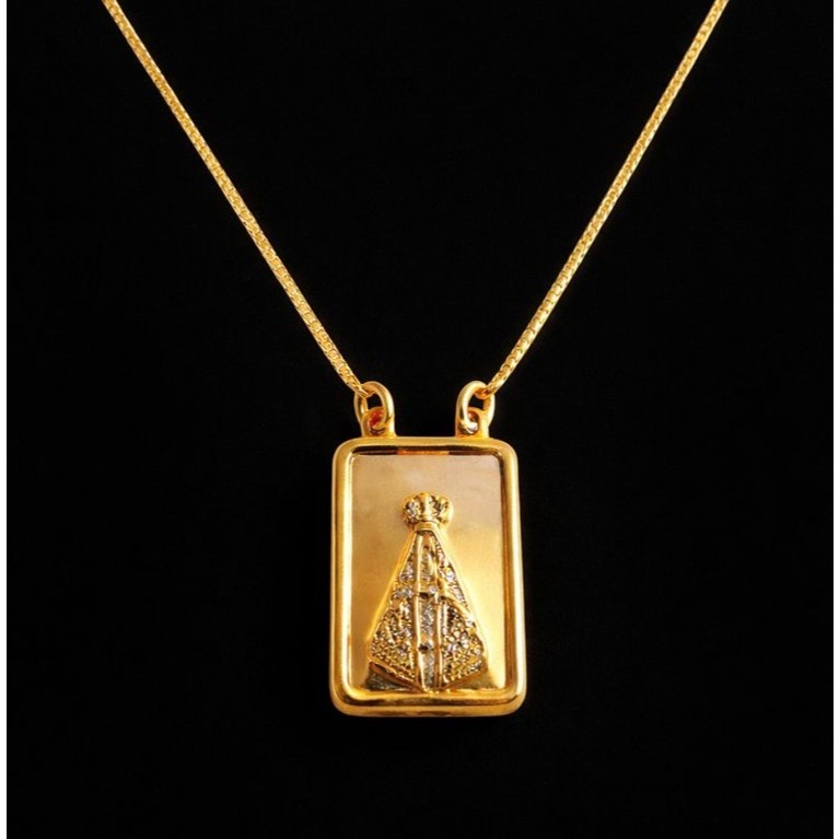 Colar Dourado Nossa Senhora Aparecida | Pingente Religioso | Folheado a Ouro 18k