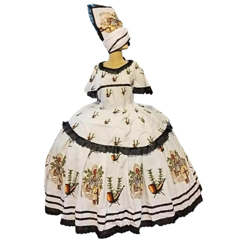 VESTIDO BAIANA PRETO VELHO PRETO E BRANCO, PRETO VELHO ARRUDA PARA UMBANDA E CANDOMBLÉ, JJREMA VOVO CATARINA,PAI JOAQUIM