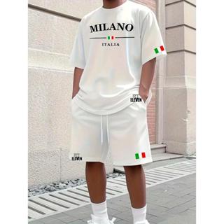Conjunto Camiseta + Short Moletom Estampado Milano Itália Camiseta Linha Premium Bermuda Com Bolso em Oferta na Shopee