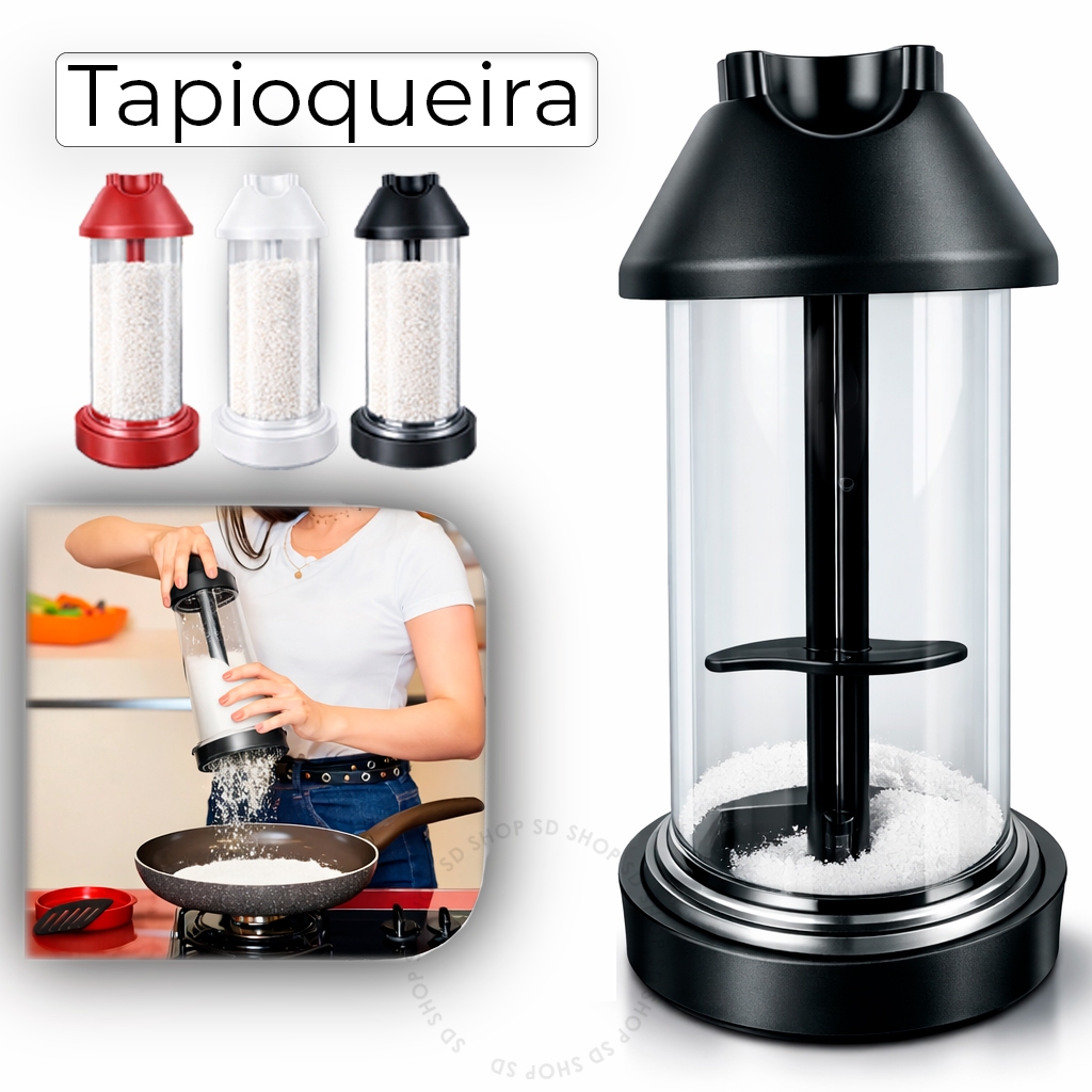 Tapioqueira Portátil 2 em 1 Peneira Armazenador de Tapioca Rotativo Prática Crepioca Polvilhador Rotativo