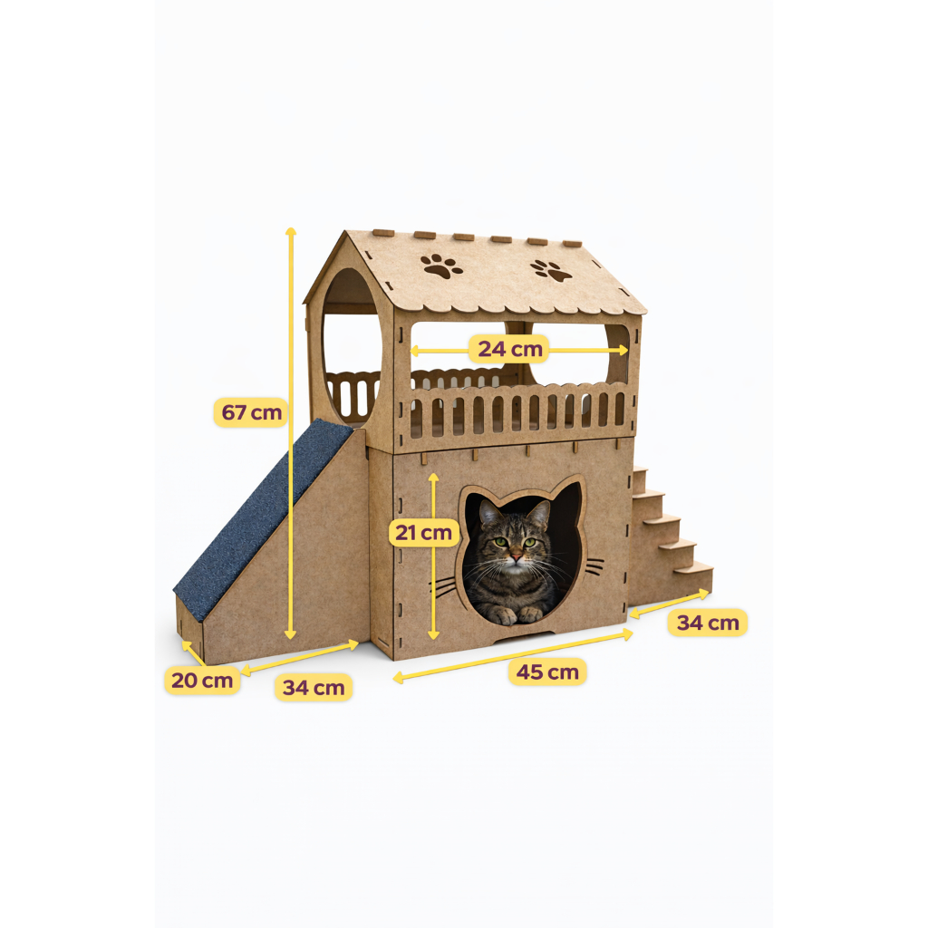 Casinha para Gato 2 Andares MDF CRÚ Com Rampa Arranhador e Varanda em Oferta na Shopee